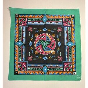 New Wamcraft SouthWestern Eagle Bandana Native Aztec Print Green USA Cotton Old